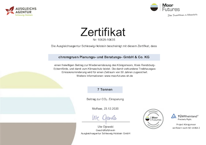 Klimaschutz-Zertifikat der Ausgleichsagentur Schleswig-Holstein